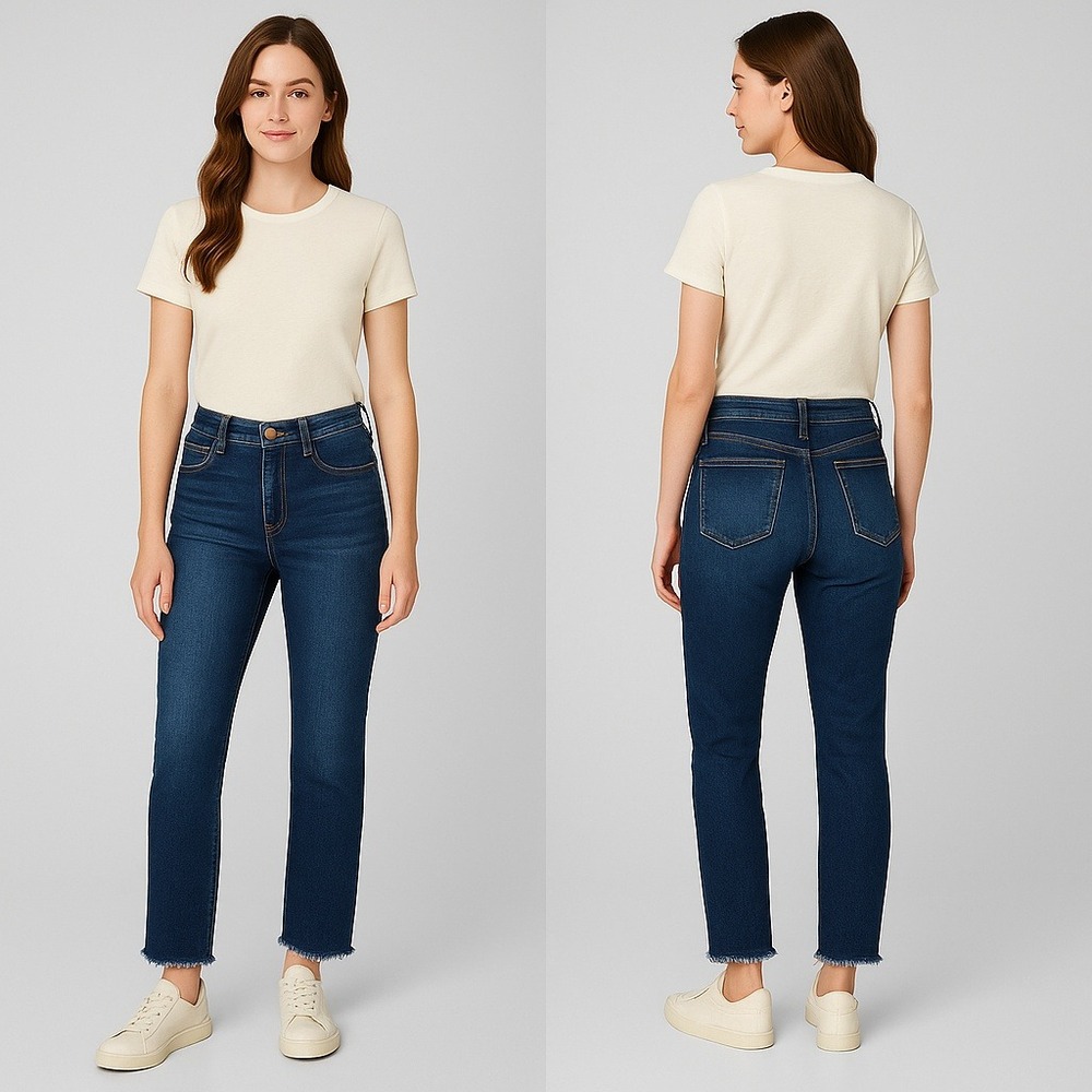 LOFT High Rise Mom Jeans Frayed‎ Hem Dark Wash Denim Comfort Stretch Size10